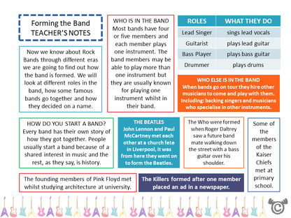 Teacher’s notes from Rock Band  Social Studies pack, Second Level