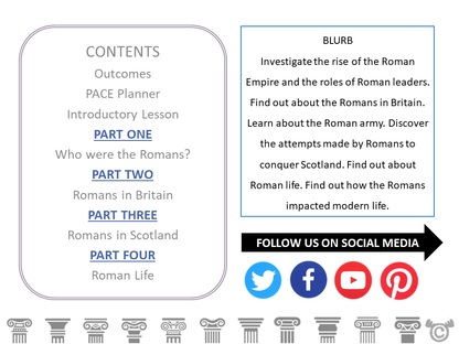 Contents page from Romans Social Studies pack at First Level