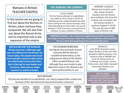 Teacher’s notes from Romans Social Studies pack, First Level