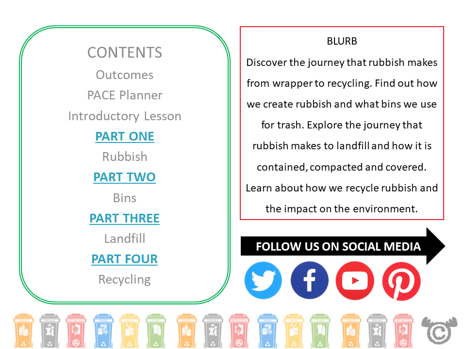 Contents page from Rubbish Social Studies pack at First Level