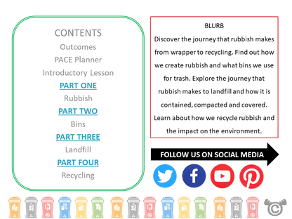 Contents page from Rubbish Social Studies pack at First Level