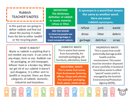 Teacher’s notes from Rubbish Social Studies pack, First Level