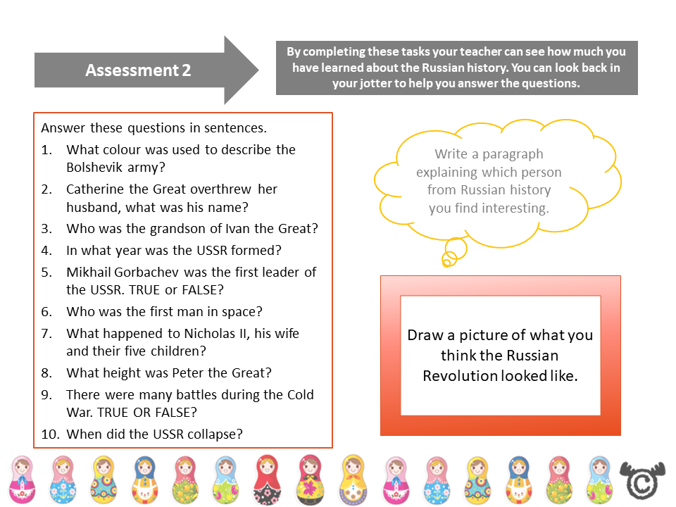 Assessment task from Russia Social Studies pack, Second Level