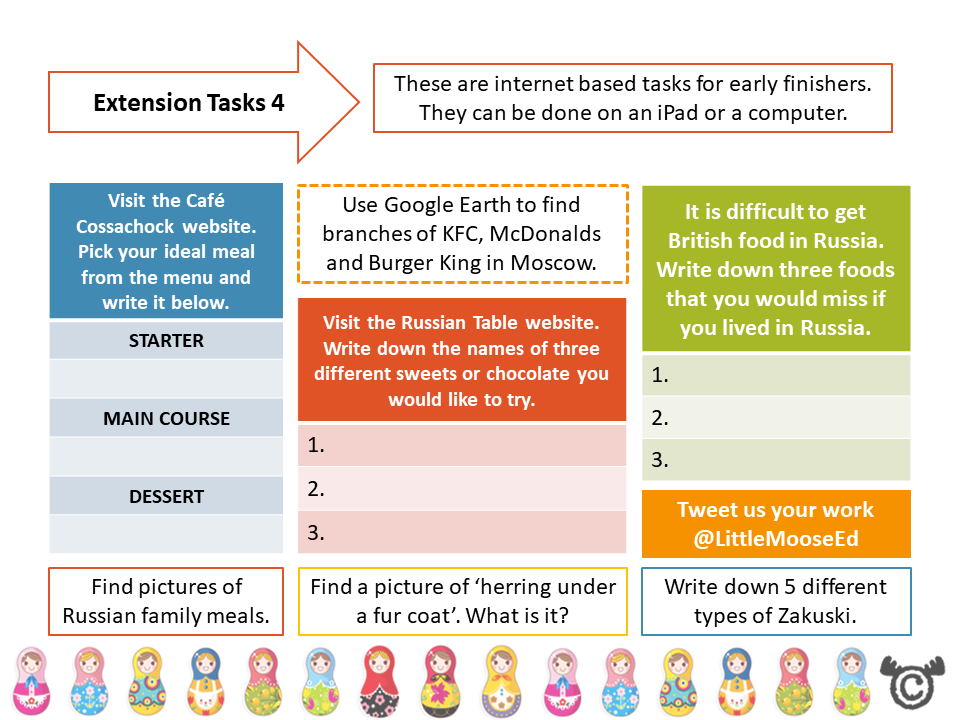 Extension tasks from Russia Social Studies pack, Second Level