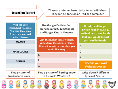 Extension tasks from Russia Social Studies pack, Second Level