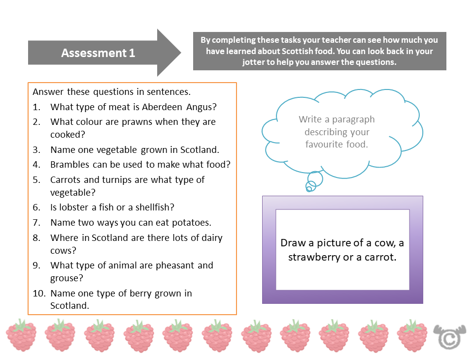 Assessment task from Scottish Food Social Studies pack, First Level