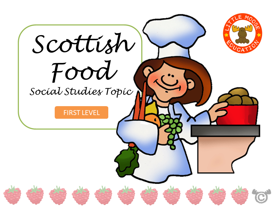 Scottish Food digital topic pack front cover, Social Studies First Level, Curriculum for Excellence