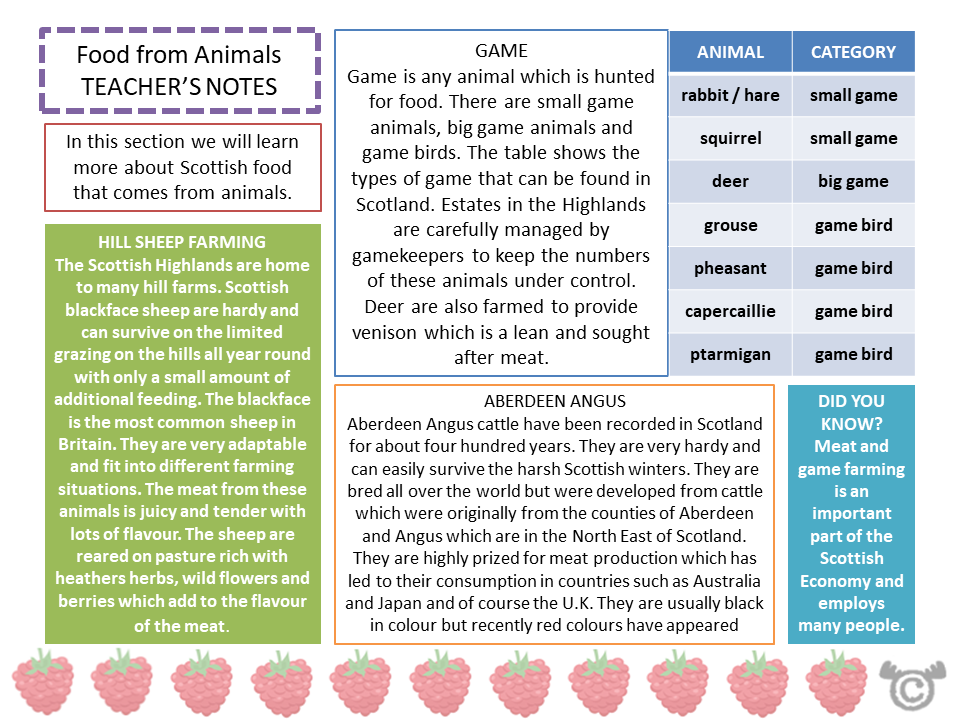 Teacher’s notes from Scottish Food Social Studies pack, First Level