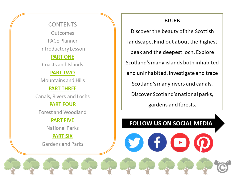 Contents page from Scottish Landscapes Social Studies pack at Second Level