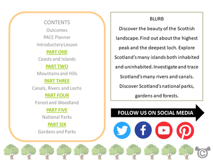 Contents page from Scottish Landscapes Social Studies pack at Second Level