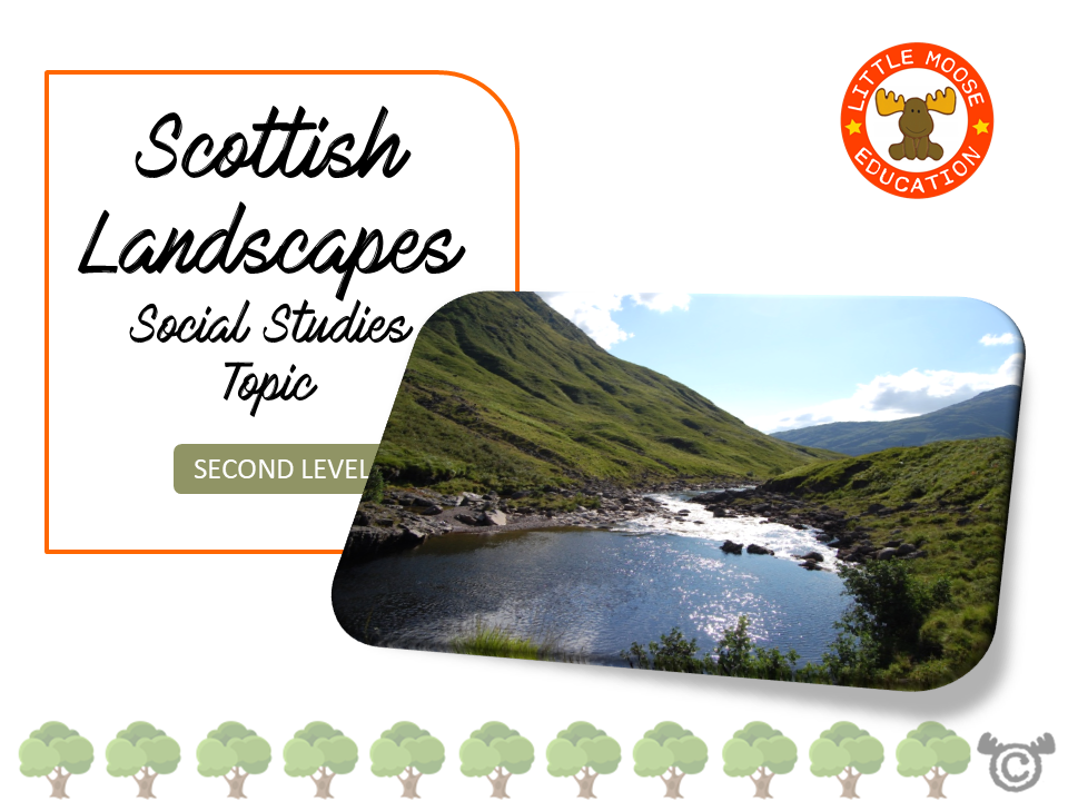 Scottish Landscapes digital topic pack front cover, Social Studies Second Level, Curriculum for Excellence