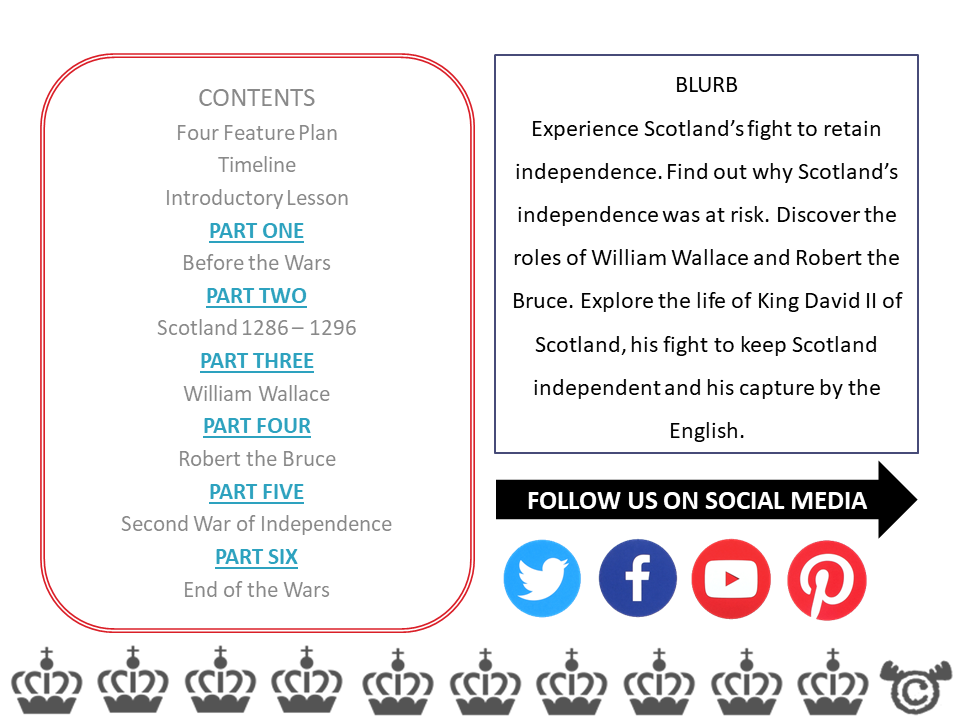 Contents page from Scottish Wars of Independence Social Studies pack at Second Level
