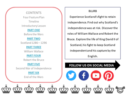Contents page from Scottish Wars of Independence Social Studies pack at Second Level