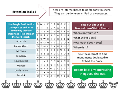 Extension tasks from Scottish Wars of Independence Social Studies pack, Second Level