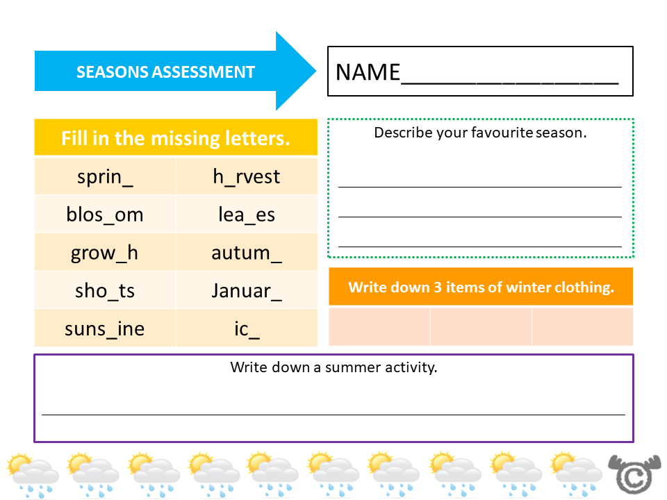 Assessment task from Seasons Social Studies pack, Early Level