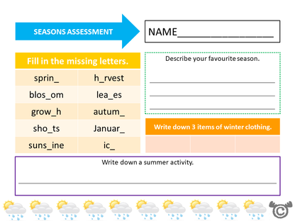 Assessment task from Seasons Social Studies pack, Early Level