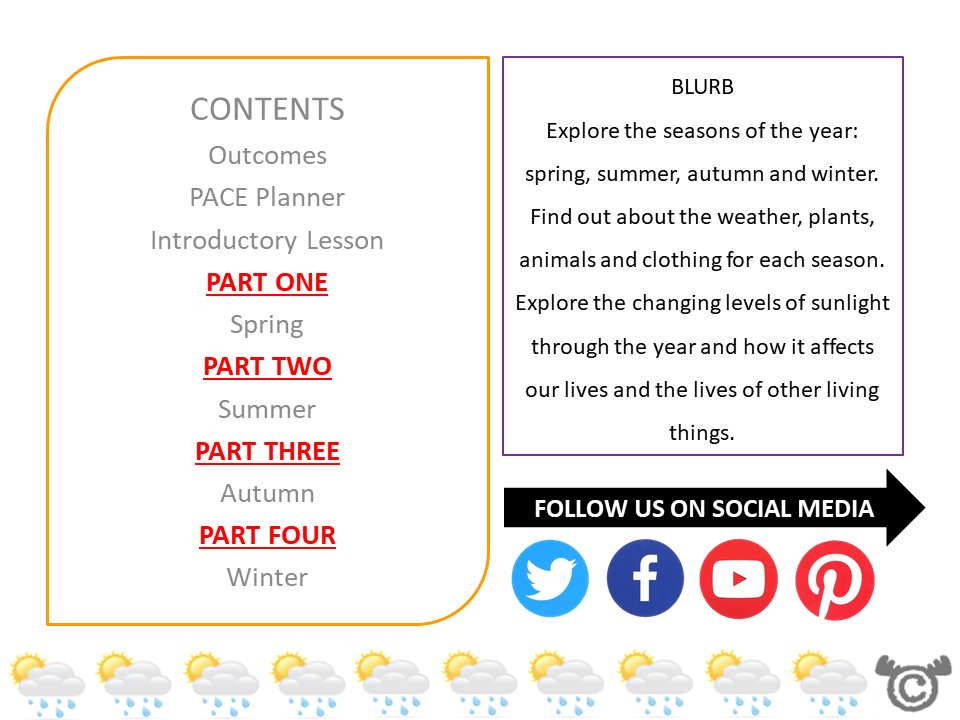 Contents page from Seasons Social Studies pack at Early Level