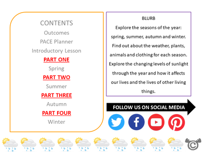 Contents page from Seasons Social Studies pack at Early Level