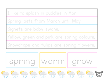 Handwriting activity from Seasons Social Studies pack, Early Level