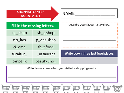 Assessment task from Shopping Social Studies pack, Early Level