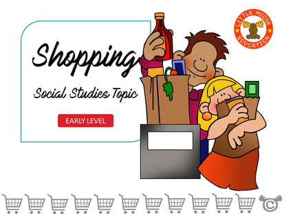 Shopping digital topic pack front cover, Social Studies Early Level, Curriculum for Excellence
