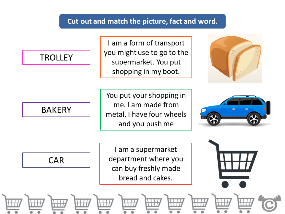 Matching activity from Shopping Social Studies pack, Early Level