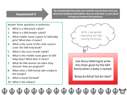 Assessment task from Sikhism RME pack, Second Level