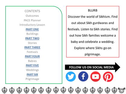 Contents page from Sikhism RME pack at Second Level