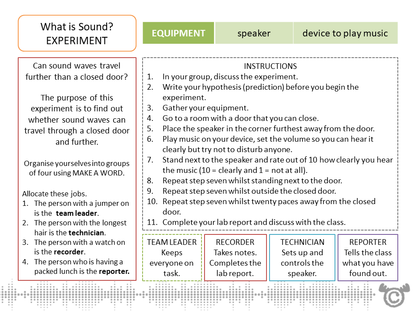 Experiment page from Sound Science pack, Second Level
