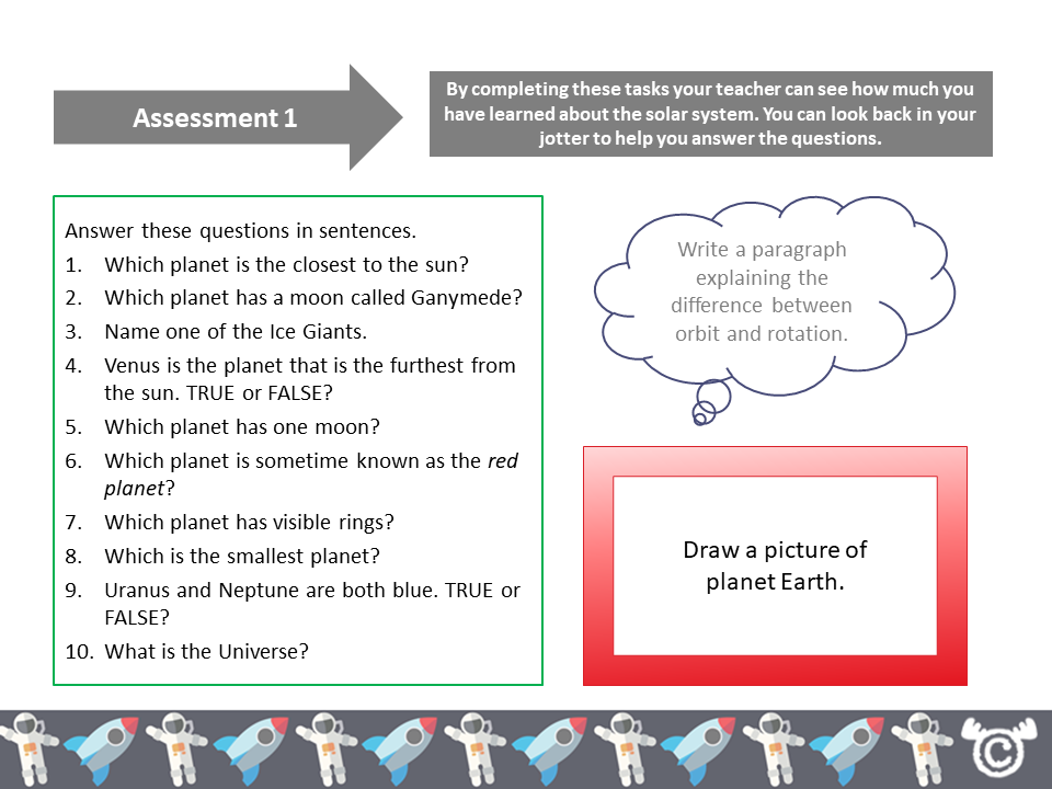Assessment activity from Space science pack, second level.