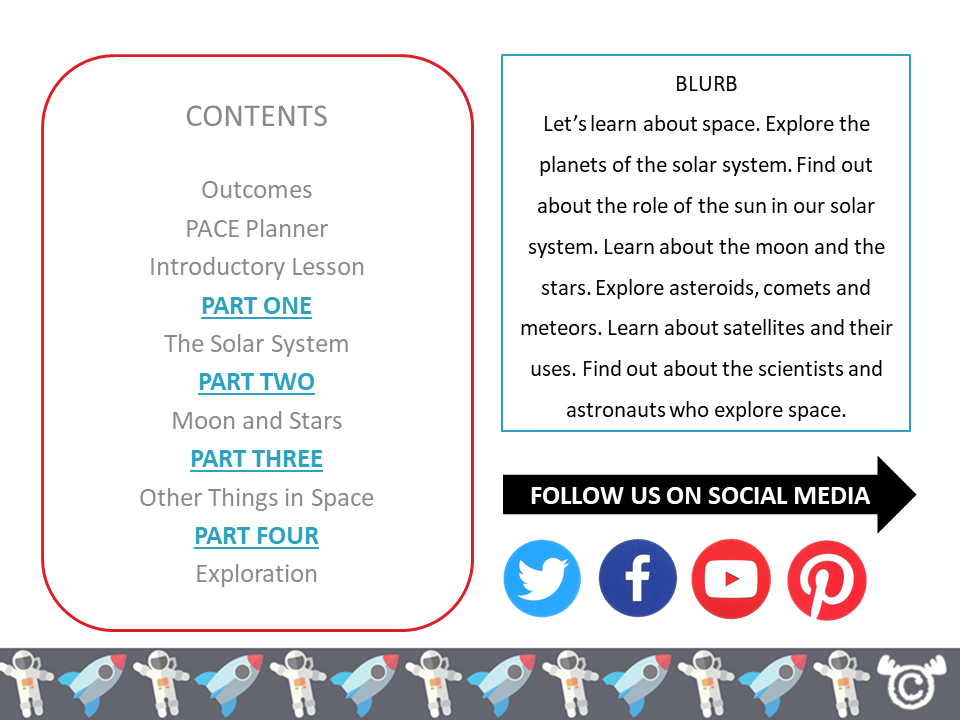Contents page from Space Science pack at Second Level