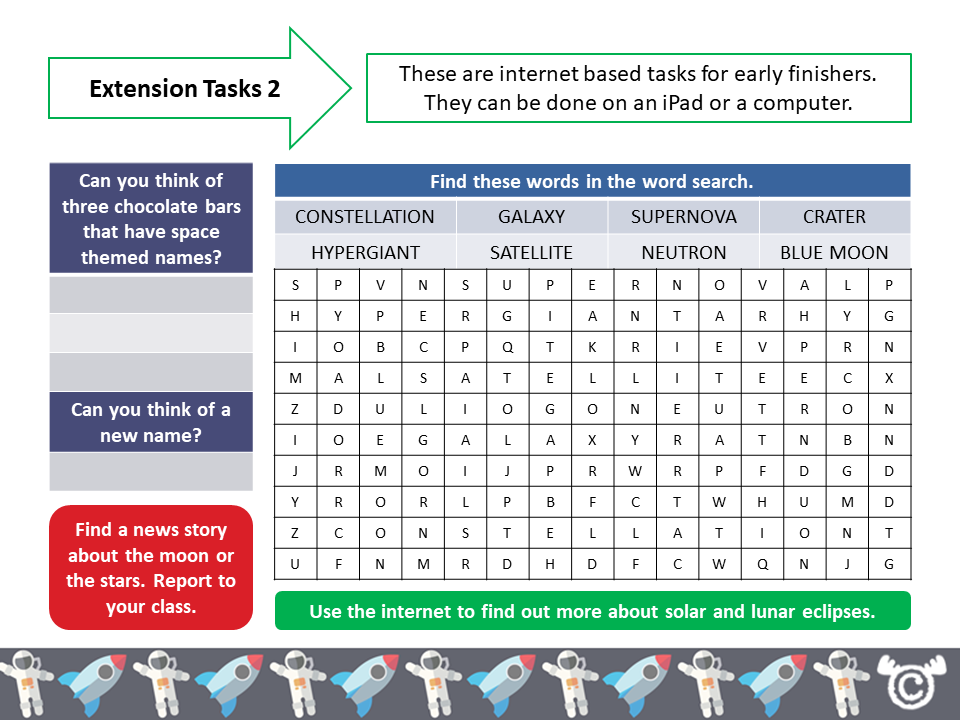 Extension tasks from Space Science pack, Second Level