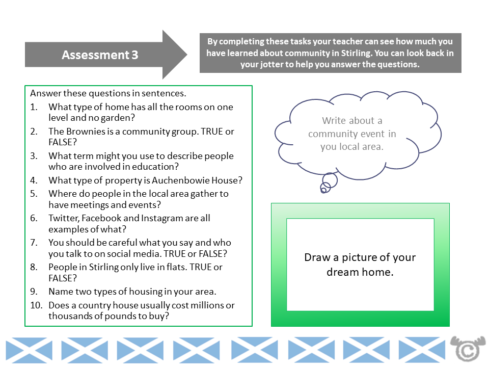 Assessment task from Stirling Social Studies pack, First Level