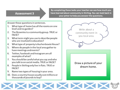 Assessment task from Stirling Social Studies pack, First Level