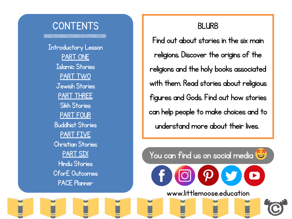 Contents page from Stories RME pack at Second Level