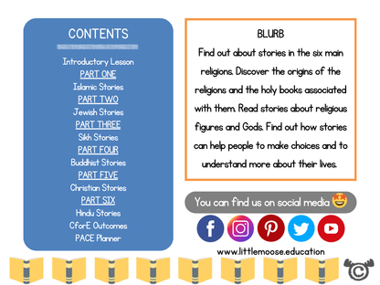 Contents page from Stories RME pack at Second Level