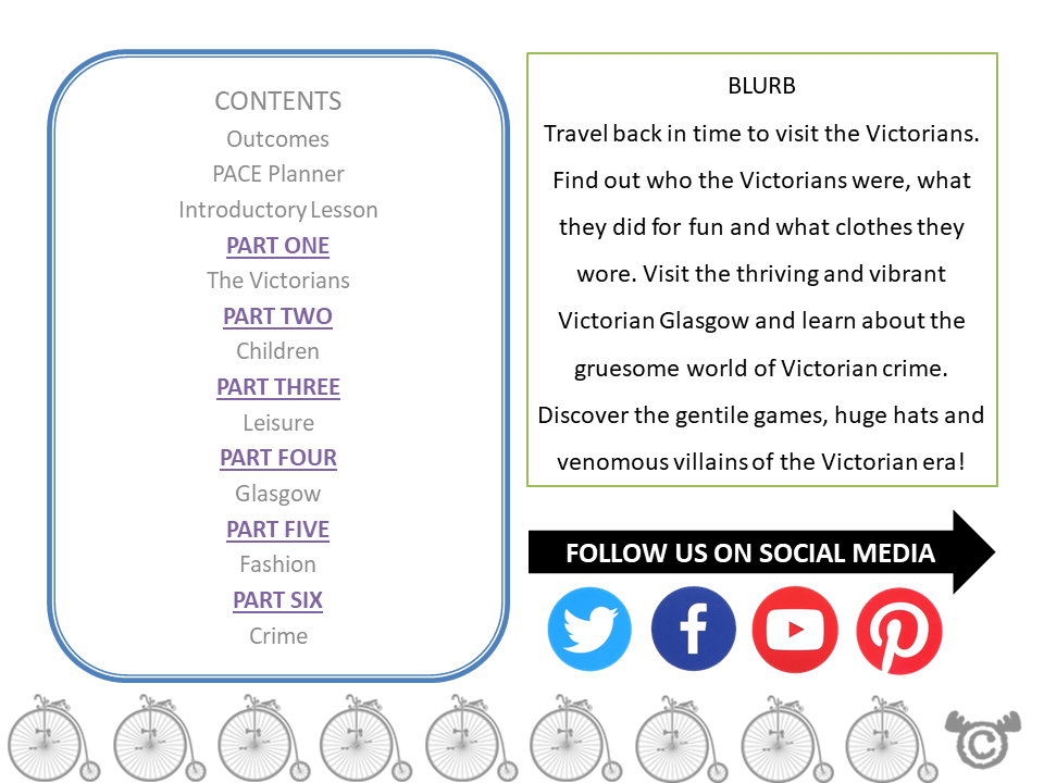 Contents page from the Victorians Social Studies pack at Second Level