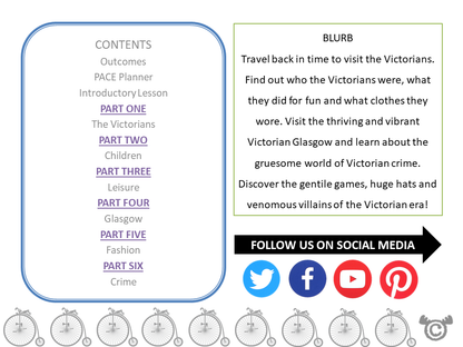 Contents page from the Victorians Social Studies pack at Second Level