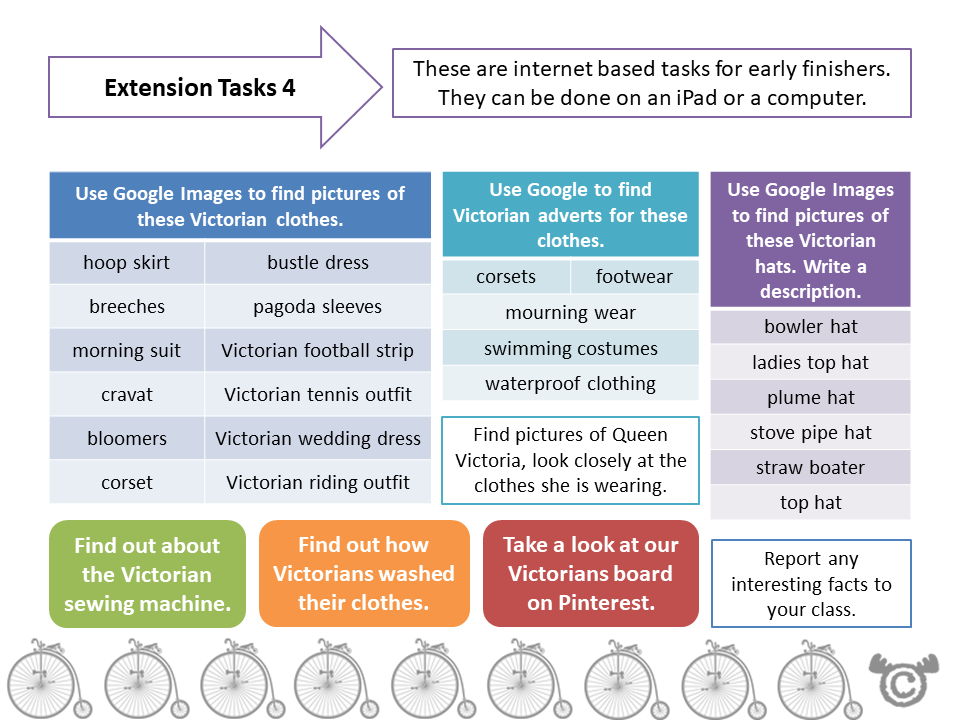 Extension tasks from The Victorians Social Studies pack, Second Level
