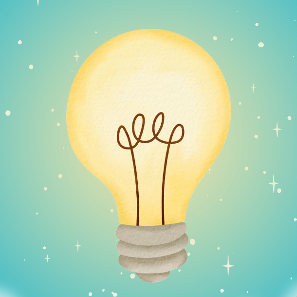 Monty the Moose sitting against a starry blue background with a glowing lightbulb above his head, symbolising new ideas and learning. Transition Collection graphic.