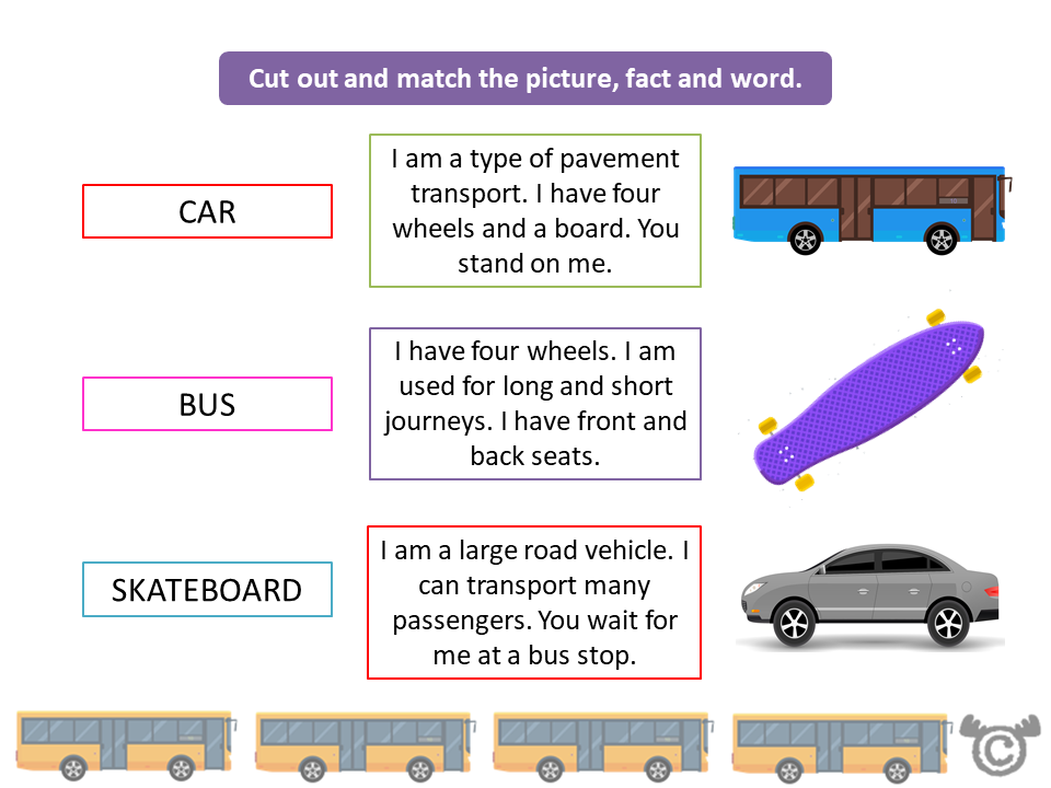 Matching activity from Transport Social Studies pack, Early Level
