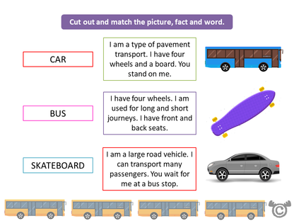 Matching activity from Transport Social Studies pack, Early Level