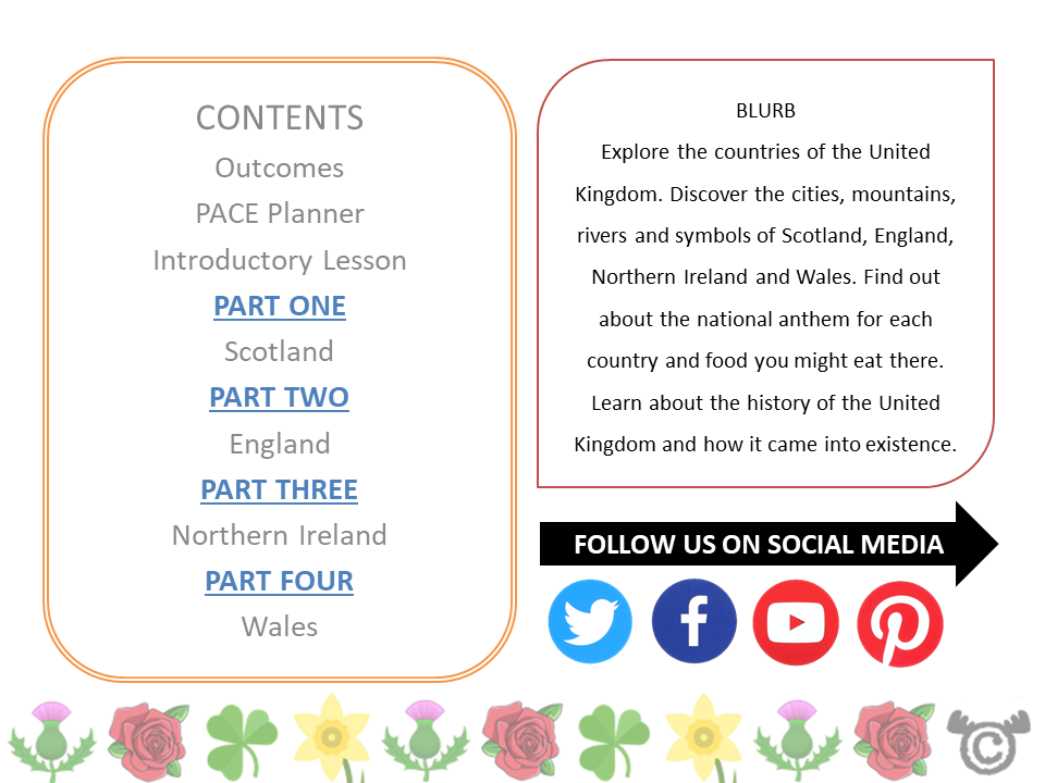 Contents page from United Kingdom Social Studies pack at First Level