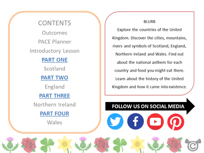Contents page from United Kingdom Social Studies pack at First Level
