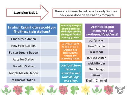 Extension tasks from the United Kingdom Social Studies pack, First Level