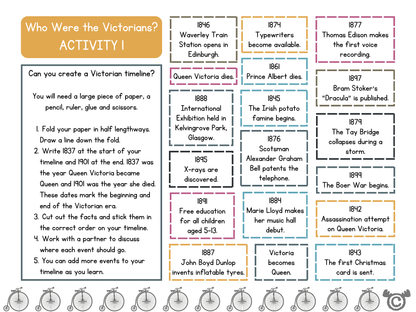 Victorian Era activity page with pupil tasks, Social Studies Second Level, Curriculum for Excellence