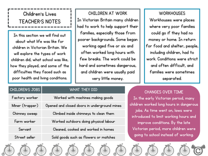Victorian Era teacher’s notes page, Social Studies Second Level, Curriculum for Excellence