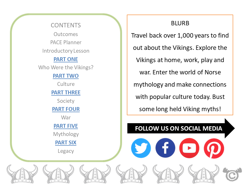 Contents page from Vikings Social Studies pack at Second Level
