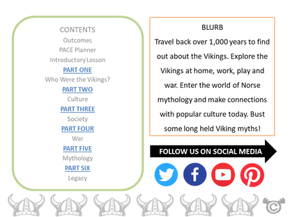 Contents page from Vikings Social Studies pack at Second Level