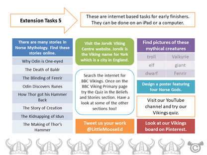 Extension tasks from Vikings Social Studies pack, Second Level